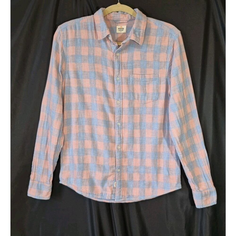 Marine Layer Pink Plaid Cotton Flannel Top Small